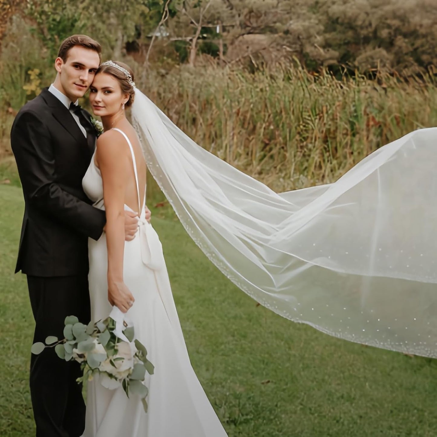 1 Tier Pearl Wedding Bridal Veil With Metal Comb Headband Decorations, Bride To Be Gift, Wedding