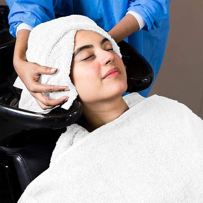Avalon Salon Towel - White Hand Towels Bulk Pack of 24-100% Cotton Absorbent Spa, Facial & Gym Towels for Working Out - 16x27 Inches (Not Bleach Proof)