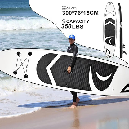 Inflatable Stand Up Paddle Board 10‘x30‘‘- Ultra-Light SUP with Backpack, Pump, Paddle, Coil Leash, 3 Fins, Repair Kit, Stable Design, Non-Slip EVA Deck for Adults & Youth