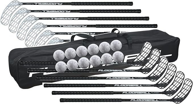 Floorball High School/Adult Stick Set with 12 Sticks, 12 Balls & Bag