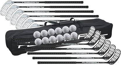 Floorball High School/Adult Stick Set with 12 Sticks, 12 Balls & Bag