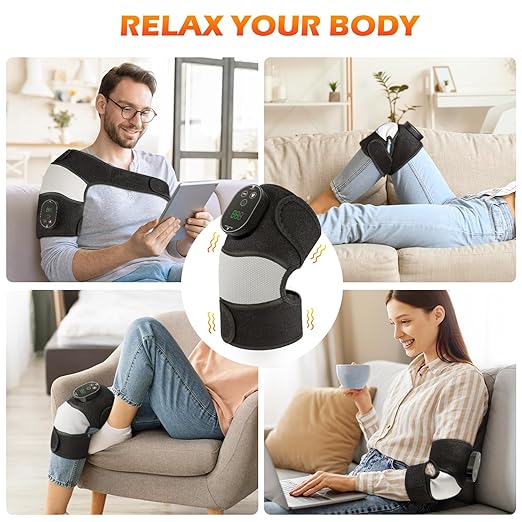 Electric Heated Knee Massager, 3-in-1 Cordless Knee Brace with Heat and Massage for Knee Elbow Shoulder Wrap with 3 Vibration & Heating Modes