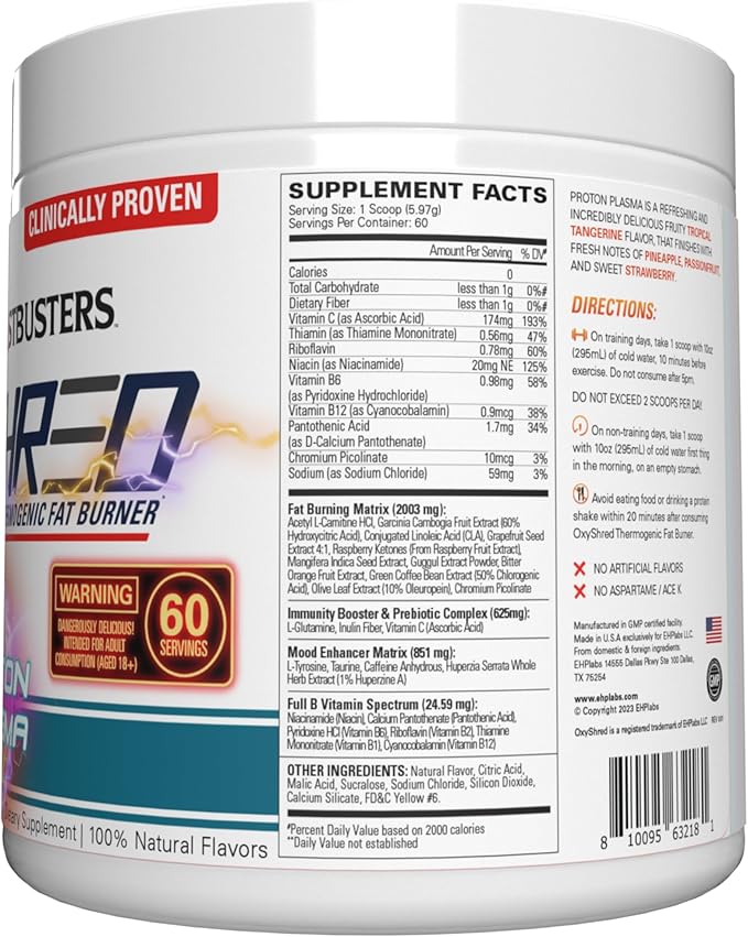 EHP Labs x Ghostbusters OxyShred Pre Workout Powder & Shredding Supplement - Preworkout Powder with Acetyl L Carnitine, Energy Boost Drink - Proton Plasma, 60 Servings