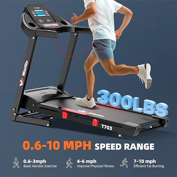 Treadmill with Incline, 300 LBS Capacity, 8 MPH or 10 MPH Speed, Bluetooth, App, Pause Function, Folding Treadmills for Home with 64 Programs, 17'' or 18'' Wide Belt, Heart Rate, BMI Detector