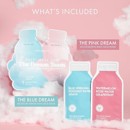 ESW Beauty The Dream Team Face Mask Duo – Hydrating & Moisture Repair Skincare Set – Includes The Pink Dream & Blue Dream – Vegan, Cruelty-Free, Clean Skincare for Glowing Skin