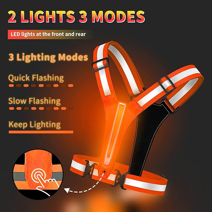 Led Reflective Vest Running Gear,USB Rechargeable Light Up High Visibility Running Vest,6-11hrs Light with Adjustable Waist/Shoulder for Runners Walkers
