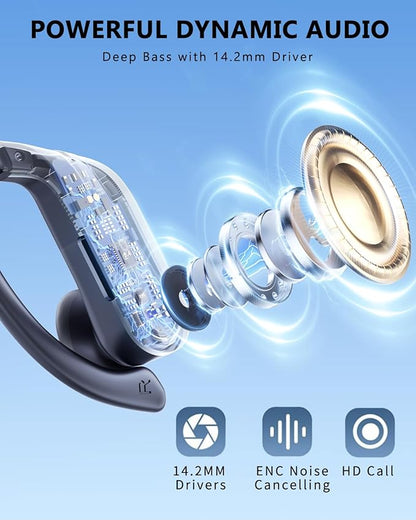 EUQQ Ear Buds Wireless Bluetooth Earbuds, Noise Cancelling Headphones 120H Playtime，IPX7 Waterproof Sports with Earhooks,LED Display Wireless Earphones for Running Gym Workout-Black