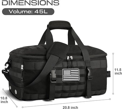 ETRONIK Gym Bags for Men, Large Tactical Duffle Bag Backpack with Shoe Compartment, 3 in 1 Carry on Bag Travel Backpack with Wet Pocket, Weekender Overnight Range Bag for Workout Football Gym, Black