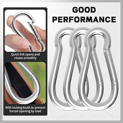 400PCS M4 Spring Snap Hook Carabiner, Heavy Duty Galvanized Steel Carabiner Clip, 110LBS Holding Capacity Spring Clips for Hammock Swing Outdoor Travel