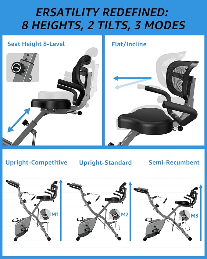 Foldable Exercise Bike Stationary Bikes for Home, 5 IN 1 Indoor Workout Bike, Cycling Bike with 16-Level Quiet Magnetic Resistance, 6.6 LBS Flywheel and 300LBS Capacity, 2025 Designed 817 X-bike