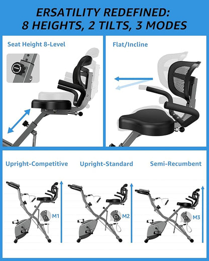 Foldable Exercise Bike Stationary Bikes for Home, 5 IN 1 Indoor Workout Bike, Cycling Bike with 16-Level Quiet Magnetic Resistance, 6.6 LBS Flywheel and 300LBS Capacity, 2025 Designed 817 X-bike