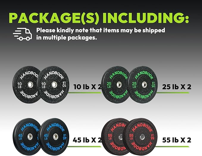 2-Inch Bumper Plates High Bounce, Olympic Weight Plate Set 45/100/160/190/260/300lb, Barbell Weight Plates Set for Home Gym, Colored Weights Rubber Strength Training Plate for Weight Lifting