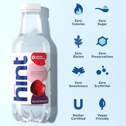 Hint Water Purple Variety Pack (Pack of 12), 16 Ounce Bottles, 3 Bottles Each of: Raspberry, Watermelon, Cherry, and Peach, Zero Calories, Zero Sugar and Zero Sweeteners