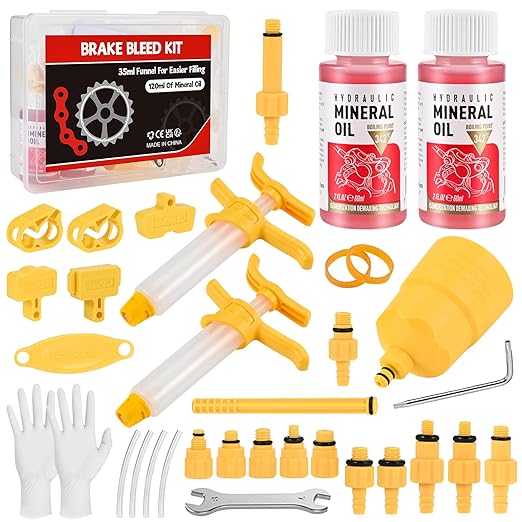 Brake Bleed Kit for Shimano, TEKTRO, TRP, SRAM/MAGURA/Formula/Hope, Hydraulic MTB Brake Bleed Kit for Shimano with M4-M7 Adapter, High Performance Mineral Oil Brake Fluid (2 * 60ml)