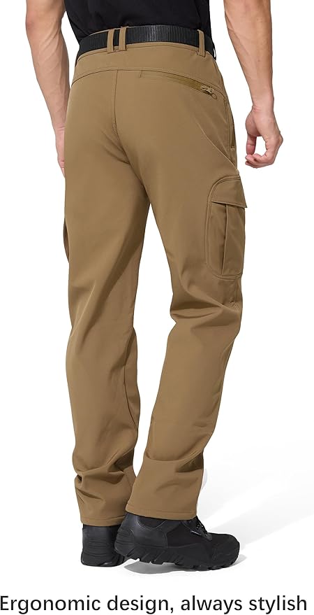 FREE SOLDIER Men's Outdoor Softshell Fleece Lined Cargo Pants Snow Ski Hiking Pants with Belt