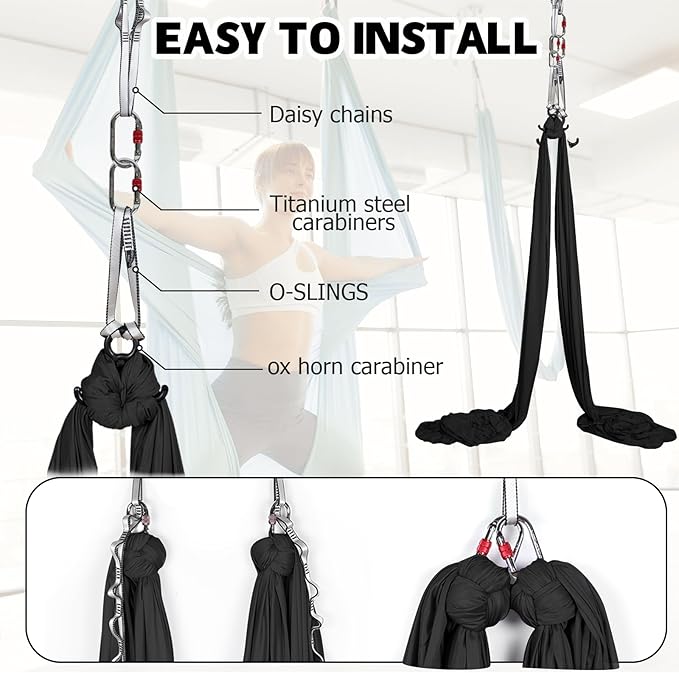 Aerial Silks Kit & Aerial Yoga Hammock - 11Yd Premium Fabric Hardware - Easy Setup for Flying Yoga, Aerial Swing & Fitness - Supports Up to 14ft Rigging