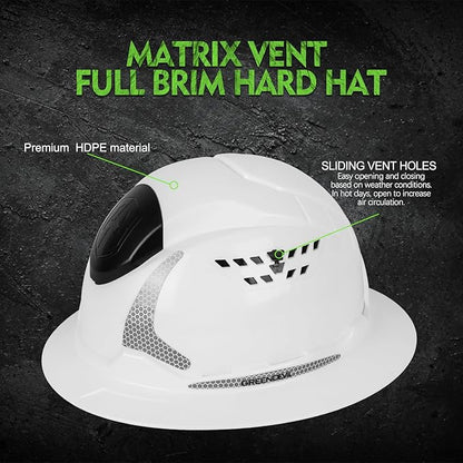 GREEN DEVIL Matrix Full Brim Hard Hat with Headlight Vented Construction Safety Helmet OSHA Approved Cascos De Construccion Work Hardhat for Men&Women