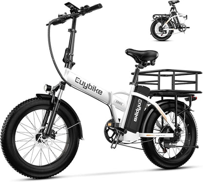 Foldable Electric Bike for Adults, 30+MPH, 48V 20Ah Removable Lithium Battery up to 80Miles, 20" Fat Tire 1000W Peak Motor Dirt Ebike Adult Electric Bicycle for Commute Beach Mountain E Bike