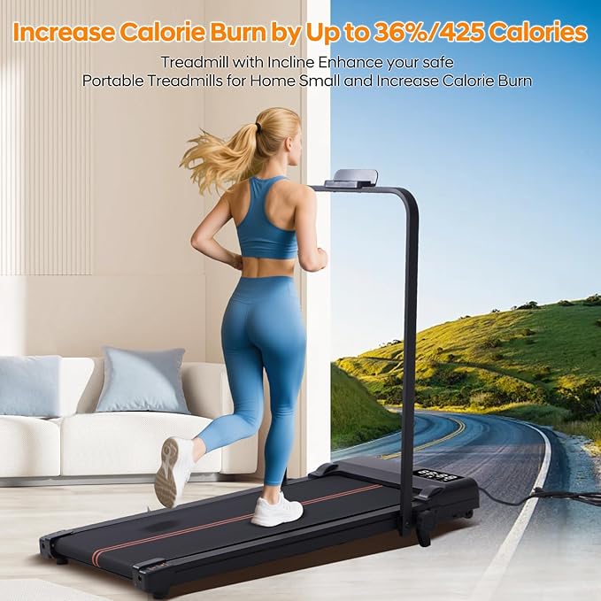 Walking Pad with Handle Bar and Incline, 3.0HP Portable Small Treadmills with Handles for Home Small Spaces, 0.6-6.2MPH Electric Compact Walking Pads Treadmills with Incline, 320LB Capacity