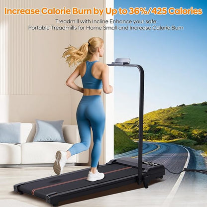Walking Pad with Handle Bar and Incline, 3.0HP Portable Small Treadmills with Handles for Home Small Spaces, 0.6-6.2MPH Electric Compact Walking Pads Treadmills with Incline, 320LB Capacity