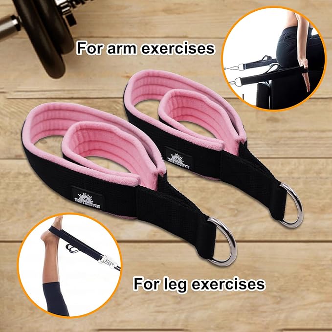 1 Pair Enhanced Pilates Double Loop Straps for Reformer, Thickened D-Ring Handle Straps, Yoga Exercise Accessories in 2 Lengths and Multicolor for Home Gym Workout