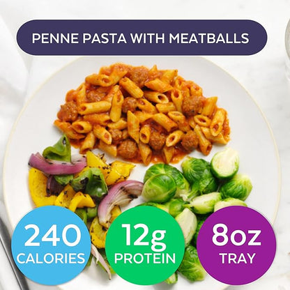 HMR Pasta Classics Entree Bundle 1 ea Penne Pasta w/Meatballs, 1 ea Rotini Chicken Alfredo, 2 ea Cheese & Basil Ravioli, and 2 ea Creamy Mac & Cheese, 7-8 oz, 6 Ready to Eat Meals