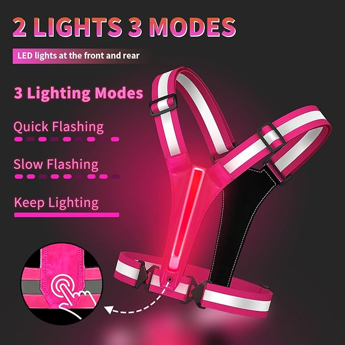 Led Reflective Vest Running Gear,USB Rechargeable Light Up High Visibility Running Vest,6-11hrs Light with Adjustable Waist/Shoulder for Runners Walkers