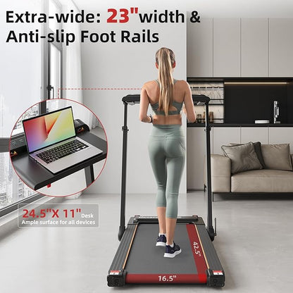 Treadmill with Incline, 3 in 1 Under Desk Treadmill Walking Pad with Removable Desk Workstation 3.5HP Foldable Compact Walking Treadmills for Home Small Office with Wristband Remote Control