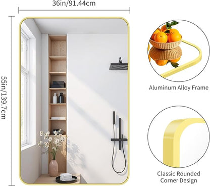 FORBATH 55x36 Inch Gold Bathroom Mirror for Over Sink, Large and Wide Rectangular Wall Mirror with Metal Frame, Rounded Corners for Bathroom, Bedroom, Entryway Decor (Horizontal or Vertical)