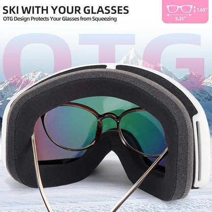 Freela Ski Goggles OTG Men Women, Over Glasses Snow Snowboard Sports Goggles for Adult Youth 100% UV400 Protection Anti Fog