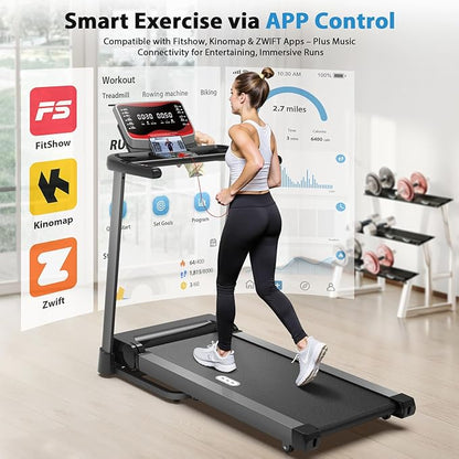 CIIHI Treadmill with Auto Incline - 400 LBS Capacity 15% Auto Incline Treadmill for Home - 0.5-12 MPH Foldable Running Machine with 47.2”x18.1” Belt, APP, Speaker, Speed & Incline Quick Button