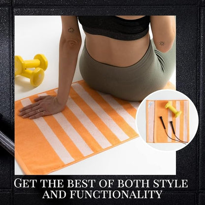 Luzia Striped Workout Towel for Sweat (Pack of 2) - Premium Quality 100% Turkish Cotton - Lightweight and Super Absorbent for Exercise, Sports, Workout, Fitness, Gym, Yoga, Running (Orange)