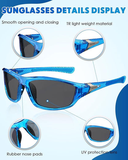 Frienda 6 Pack Polarized Sport Sunglasses for Men Multipack Fit over Glasses Pack Lot Set Men's Sport Fishing Eyeglasses