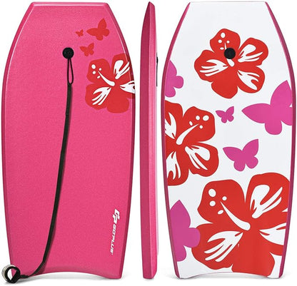 Goplus 41''/37''/33'' Lightweight Body Board for Beach, Surf Board with EPS Core, XPE Deck, HDPE Slick Bottom, Wrist Leash, Bodyboard for Kids Adults Surfing