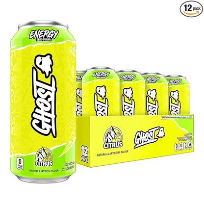 GHOST Energy Drink - 12-Pack, Citrus, 16oz Cans - Energy & Focus & No Artificial Colors - 200mg of Natural Caffeine, L-Carnitine & Taurine - Gluten-Free & Vegan