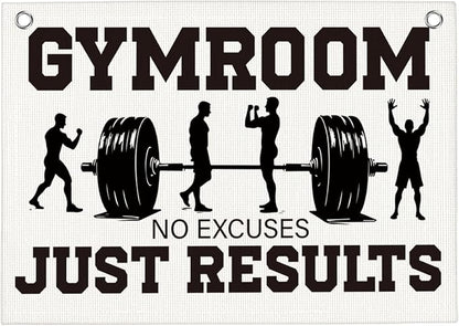 Gym Room No Excuses Just Results Gym Motivational Wall Art Banner Dorm Posters Gifts for Guys Men Women Gym Flag Decor for Home Gym Bedroom Workout Room 30x20 Inchs