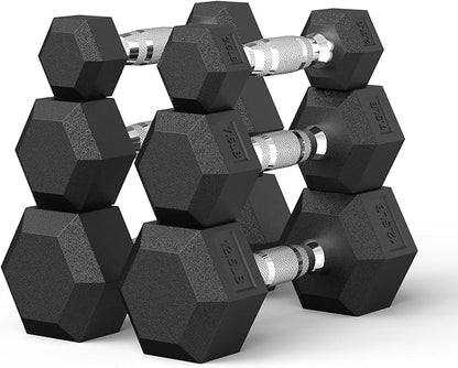PAPABABE Hex Dumbbell Set 45-550 lb, Rubber Encased Home Gym Dumbbells, Weights Dumbbells for Women & Men, Hand Weight for Strength Training