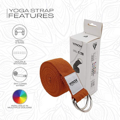 RDX 8ft Yoga Strap with D-Ring Buckle, Durable Polyester Cotton Adjustable Belts for Stretching Pilates Dance Gymnastics General Fitness Holding Poses Flexibility Physical Therapy, Home Gym Workout