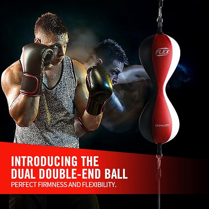 Flex Double End Punching Bag - Bungee Cords w/Special Flex Adjustable System - Durable Bladder Speed Bag - Boxing Training Equipment for Adults - Home Gym Accessories