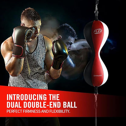 Flex Double End Punching Bag - Bungee Cords w/Special Flex Adjustable System - Durable Bladder Speed Bag - Boxing Training Equipment for Adults - Home Gym Accessories