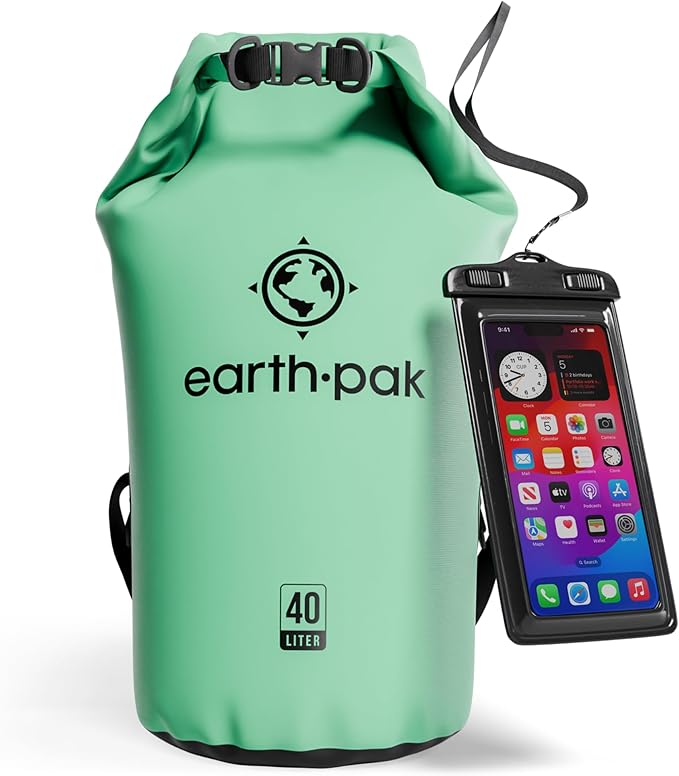 Earth Pak Waterproof Dry Bag - Roll Top Waterproof Backpack Sack Keeps Gear Dry for Kayak with Waterproof Phone Case