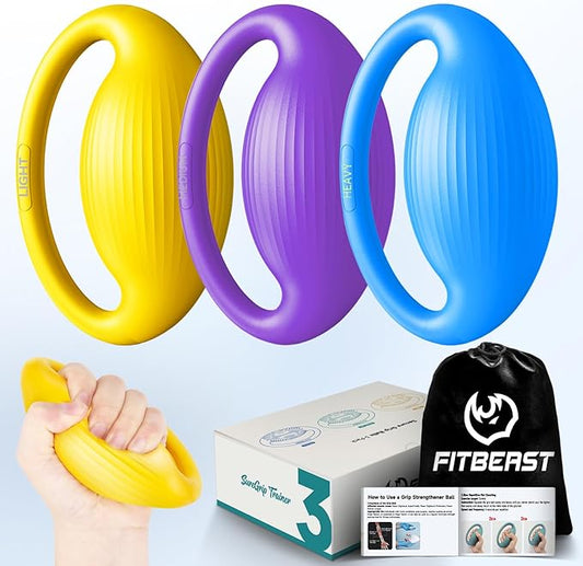 FitBeast Hand Exercise Balls - 3 Resistance Levels Stress Balls for Adults, Squeeze Balls for Hand Therapy, Rehabilitation, Arthritis, Muscle Building