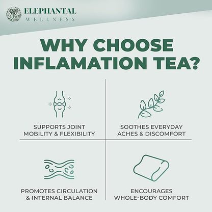 Elephantal Wellness Premium Inflammation Herbal Tea | Comfort & Mobility Blend with Turmeric, Boswellia, White Willow Bark & Ginger | Handmade, Non-GMO, Caffeine-Free Loose Leaf, 4oz, 40 Servings