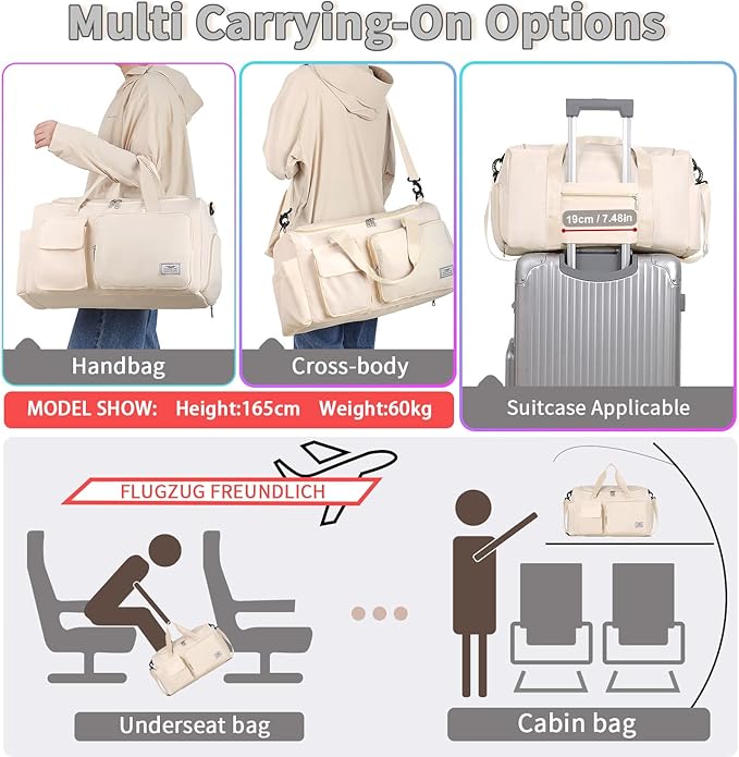 FIORETTO Women's Gym Duffle Bag with Shoes Compartment, 37L Capacity, Ideal for Travel, Gym, Sports, Duffel, Weekender