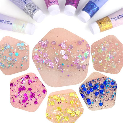 2 Packs White Face Glitter Gel,Singer Concerts Music Festival Rave Accessories,Mermaid Body Glitter Gel,Halloween Hair Sequins Face Glitter Paint Makeup,Sparkling Chunky for Women,100ML