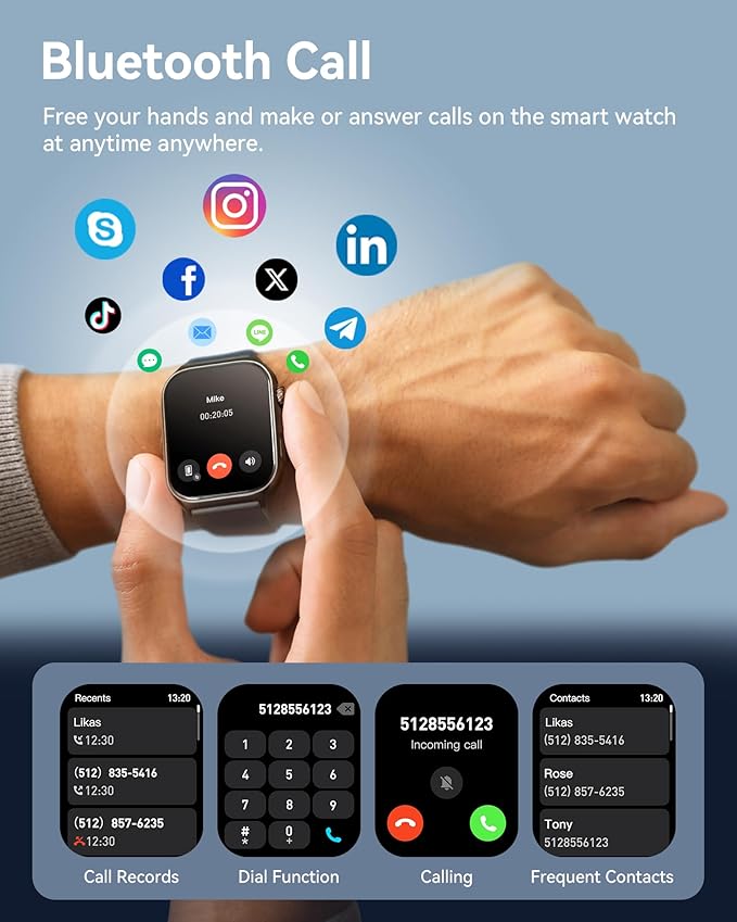 Fitness Tracker for Men Women (Make/Answer Call), 2.0" Smart Watch with 24/7 Heart Rate Blood Oxygen Sleep Monitor, Pedometer, 100+ Sport Modes IP68 Waterproof Activity Tracker for Android iOS