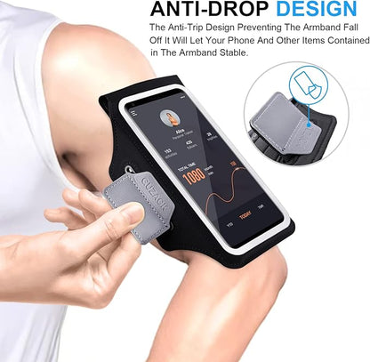 GUZACK Running Armband for iPhone 16 15 14 13 Pro Max, Galaxy S25 S24 S23 S22, with Card Slot & Key Pockets, Sports Arm Bands Phone Holder, Fit Up to 6.9 Inches Phone - Size L (Bigger Arm 14-17 in)