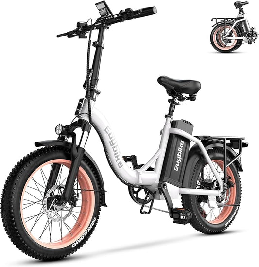 Folding Electric Bike for Adults with Peak 1000W Motor, 48V 20AH Battery up to 30MPH 80 Miles, 20" Fat Tire All Terrain Ebike, Front Suspension 7-Speed Commuter E Bike, Step-Thru, UL Certified