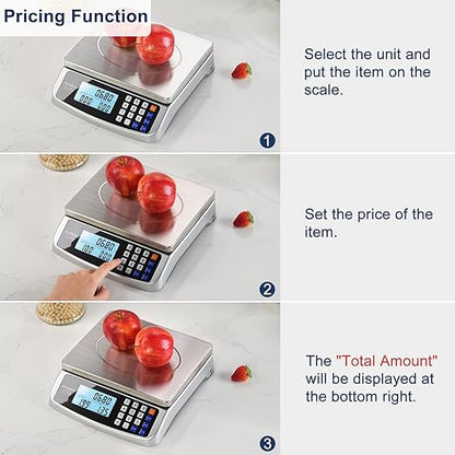 110lb Food Scale, Commercial Kitchen Scale with Price Computing, Plug-in Usable, 0.05oz/1g, 304 Stainless Steel, for Cooking, Vegetables, Farm, Industry, Counting. LC300