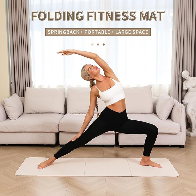 Foldable Yoga Mat - 10mm Extra Thick, 75"26" Non-Slip Exercise Fitness Mat | SGS Eco-Certified, Portable for Yoga/Pilates/Studio/Home Workout